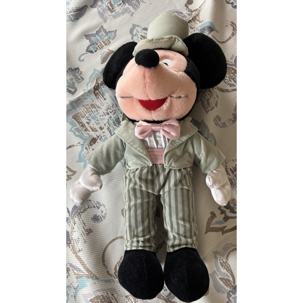 Mickey Mouse Plush Wedding Groom in Gray Pinstripe Suit with Top Hat Walt Disney
